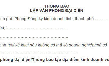 Biểu mẫu thành lập văn phòng đại diện