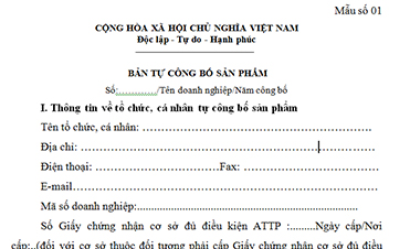 Mẫu BẢN TỰ CÔNG BỐ SẢN PHẨM Theo Nghị Định 152018 NĐ-CP