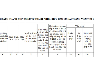 Mẫu danh sách thành viên công ty TNHH hai thành viên