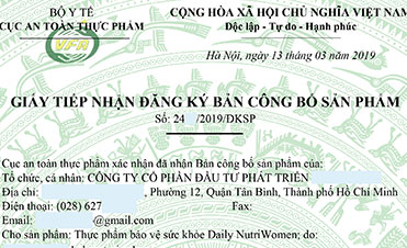 Giấy tiếp nhận bản đăng ký công bố sản phẩm