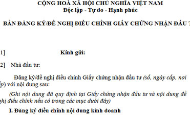 Mẫu xin gia hạn giấy chứng nhận đầu tư